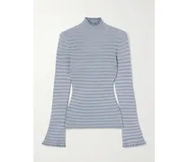 Phyllis Ruffled Striped Ribbed-knit Turtleneck Sweater - Blue