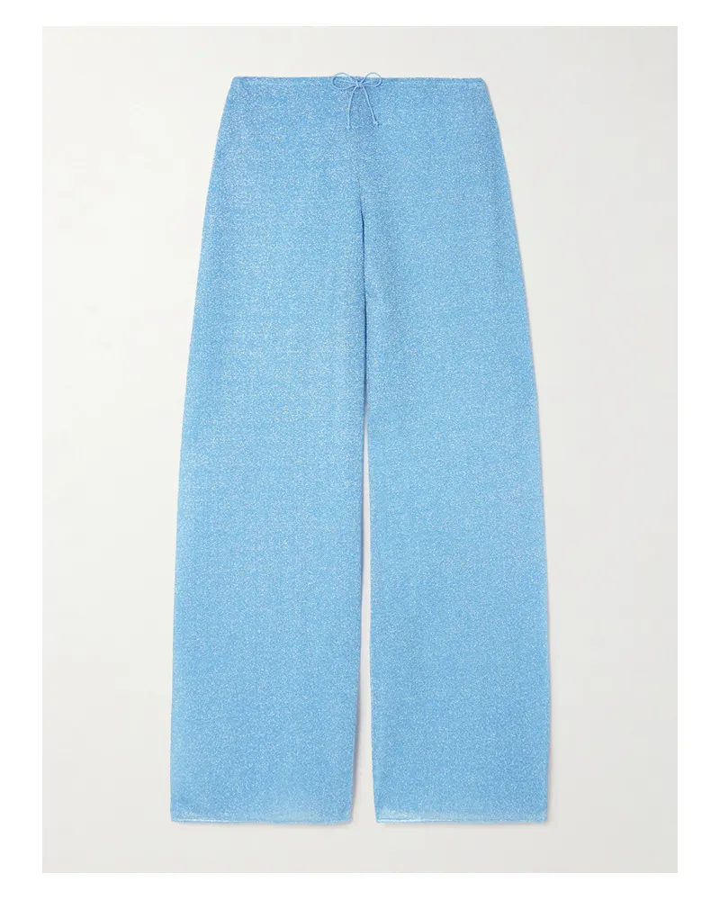 Oséree Lumière Hose Mit Geradem Bein Aus Metallic-stretch-strick - Blau Blau