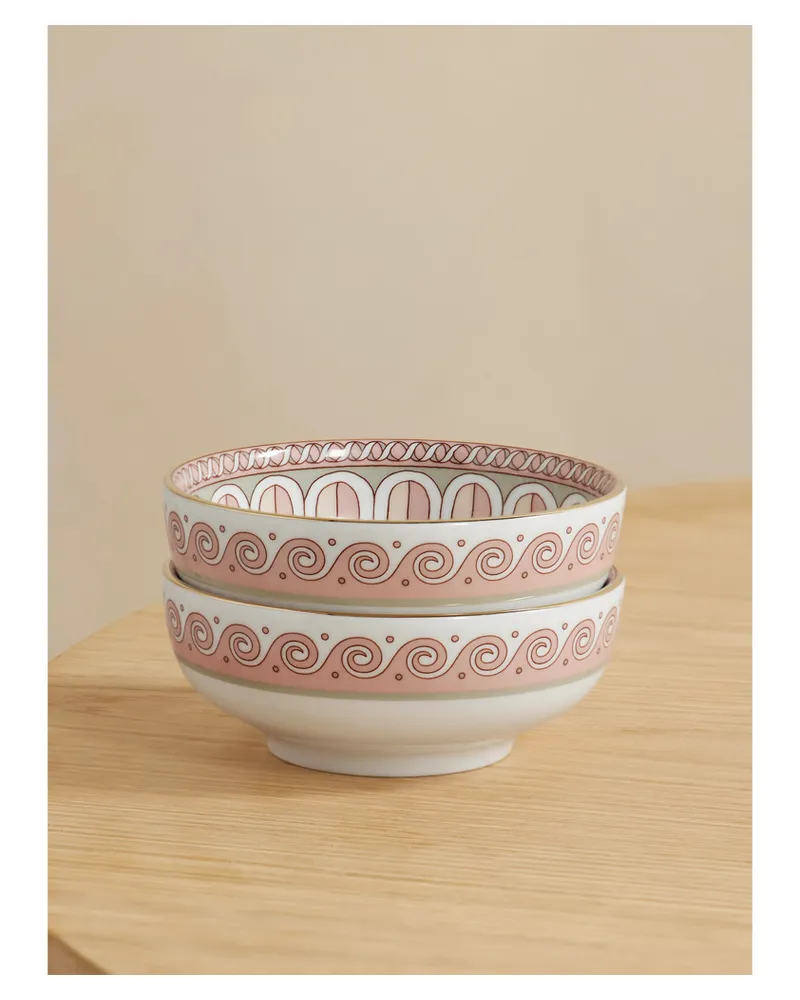 La DoubleJ Set Of Two Gold-plated Porcelain Snack Bowls - Pink Pink