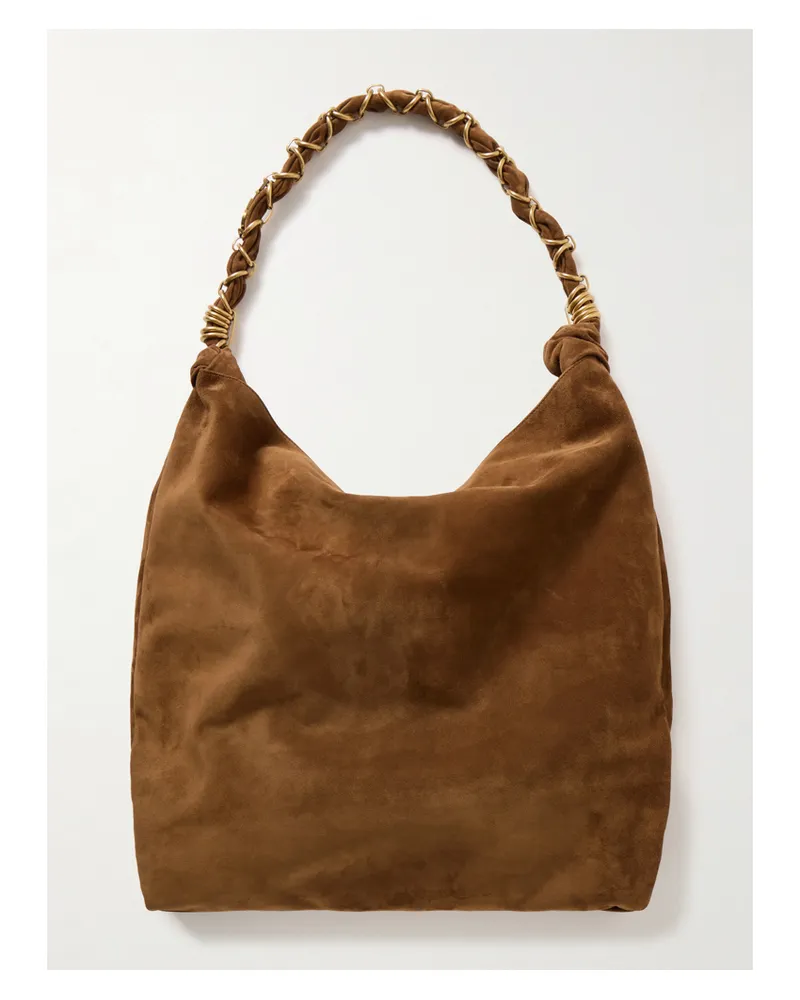 Saint Laurent Amalia Embellished Suede Shoulder Bag - Brown Brown