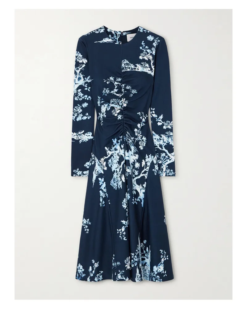 Erdem Midikleid Aus Bedrucktem Ponte Mit Raffungen - Blau Blau