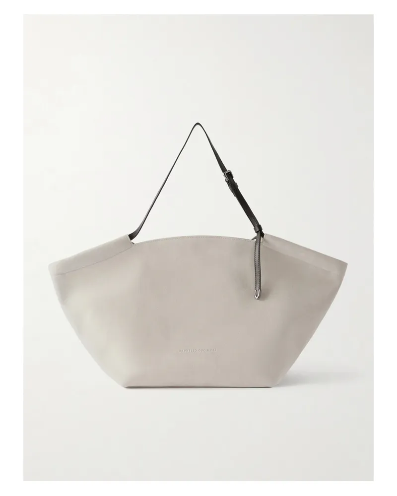 Brunello Cucinelli Leather-trimmed Suede Tote - Ivory Ivory