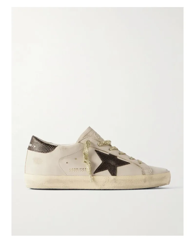 Golden Goose Super-star Sneakers Aus Leder Mit Distressed-details Und Metallic-lederbesätzen Mit Krokodileffekt - Wollweiß Wollweiß