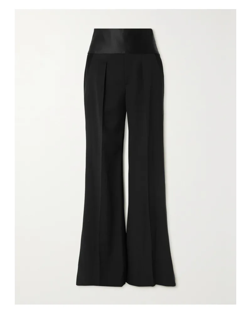 Tom Ford Hose Mit Weitem Bein Aus Grain De Poudre Aus Wolle Mit Seidensatinbesatz - Schwarz Schwarz