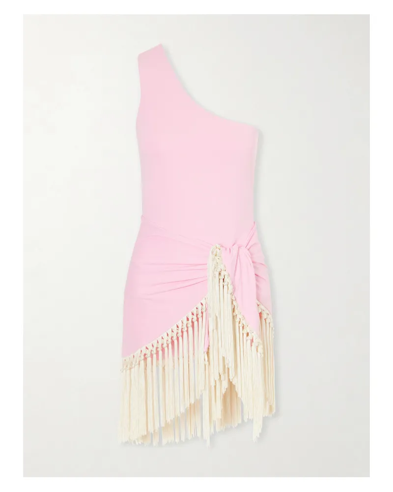 Taller Marmo Yacare Swimsuit And Fringed Pareo Set - Pink Pink