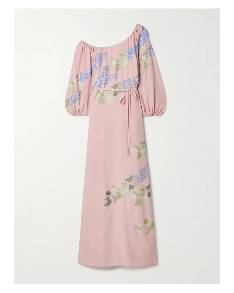 BERNADETTE Nathalie Schulterfreie Robe Aus Crêpe De Chine Aus Seide Mit Verzierungen - Pink Pink