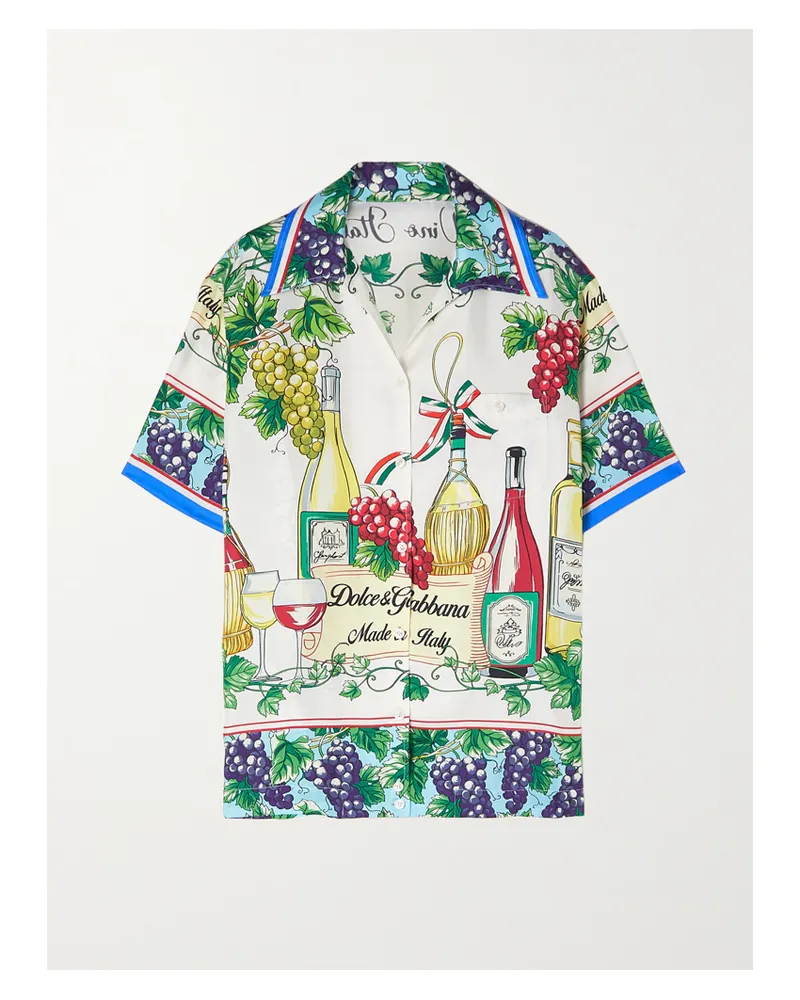 Dolce & Gabbana Hemd Aus Bedrucktem Seiden-twill - Weiß Weiß