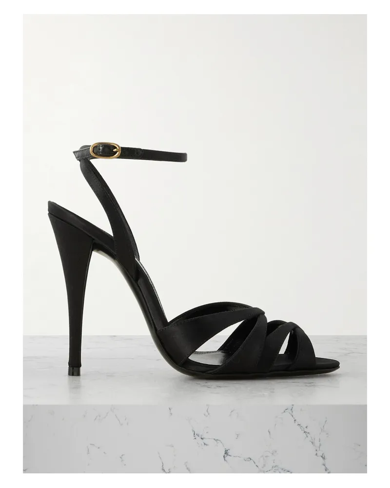 Saint Laurent Chandelle Sandalen Aus Satin Mit Lederbesätzen - Schwarz Schwarz