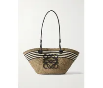 Paula's Ibiza Anagram Basket Small Leather-trimmed Striped Raffia Tote - Green