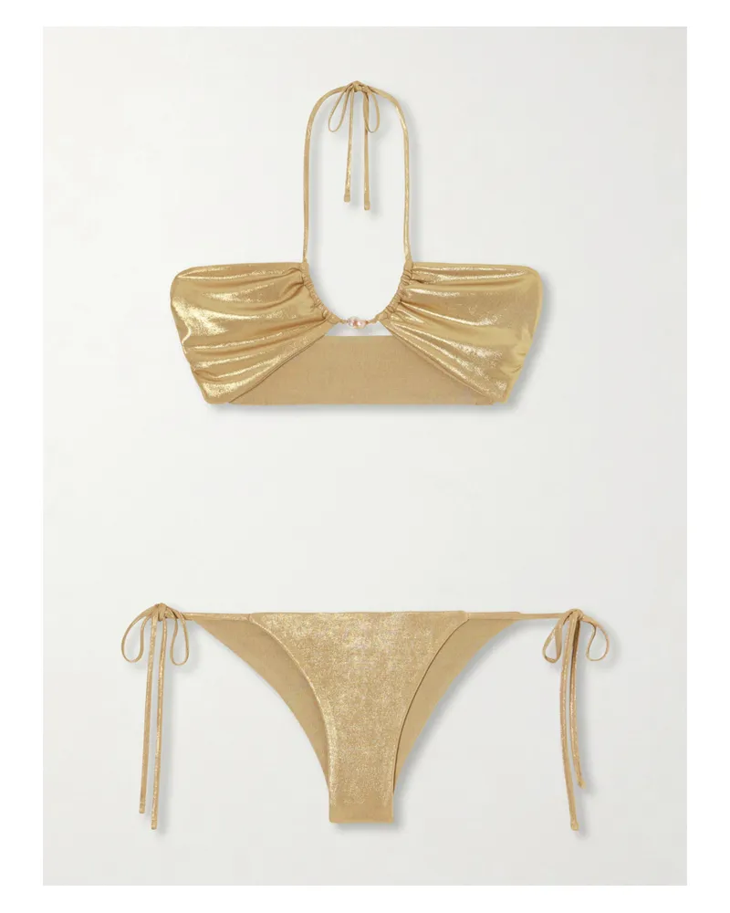 Sara Cristina Bahia Pearl-embellished Bikini - Gold Gold