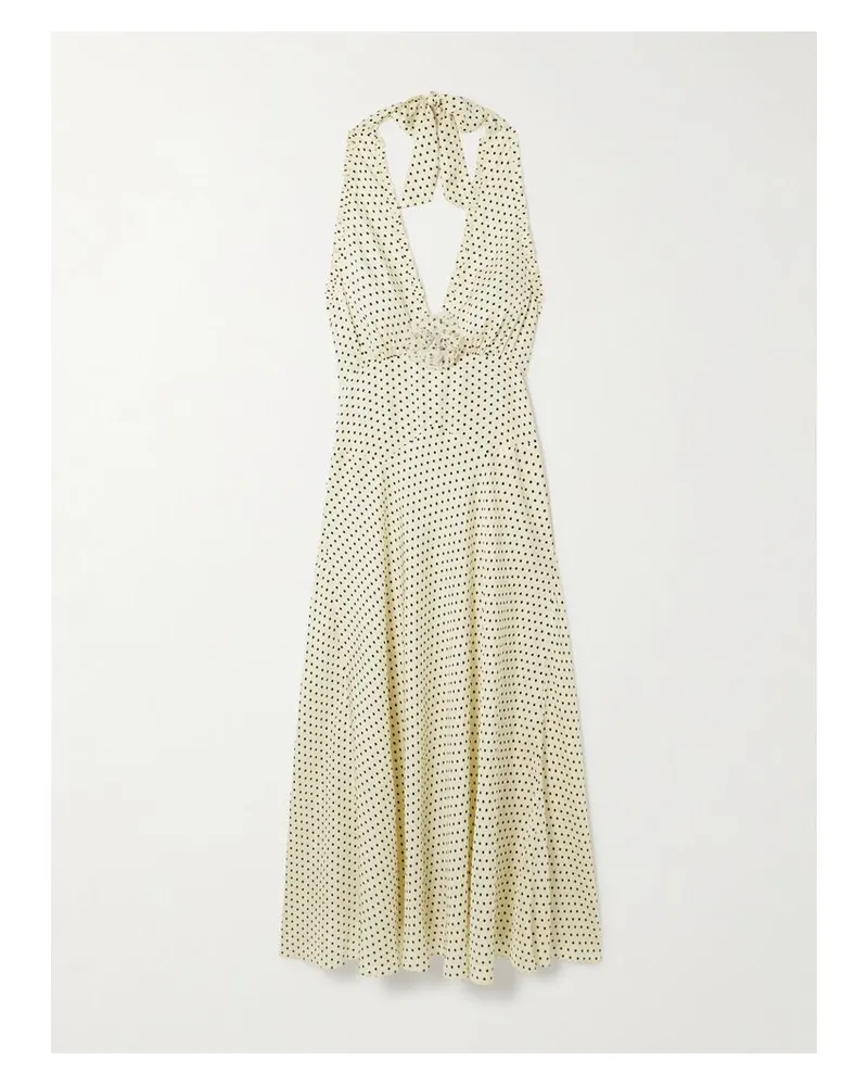 DÔEN Mazarin Neckholder-kleid Aus Satin Aus Einer Seidenmischung Mit Rüschen Und Punkten - Creme Creme