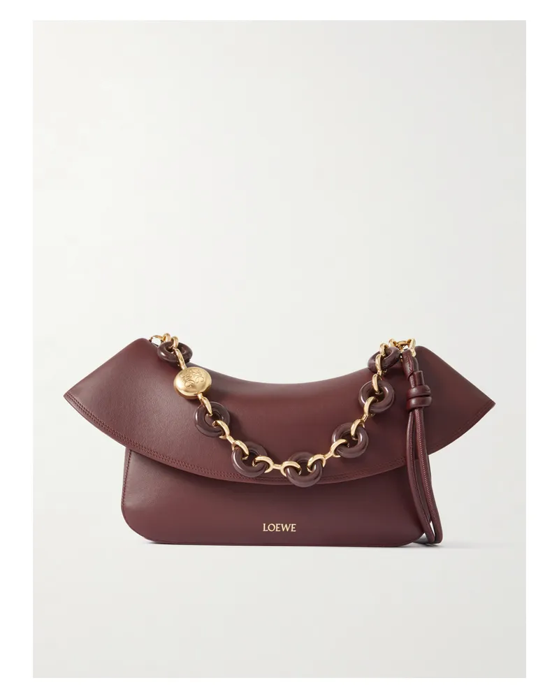 Loewe Ola Medium Embellished Leather Shoulder Bag - Burgundy Burgundy