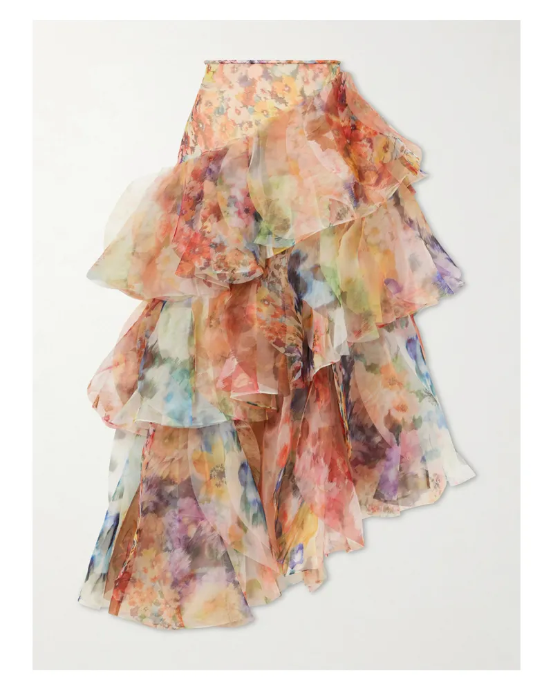 Zimmermann Luna Ruffled Chiffon Midi Skirt - Pink Pink