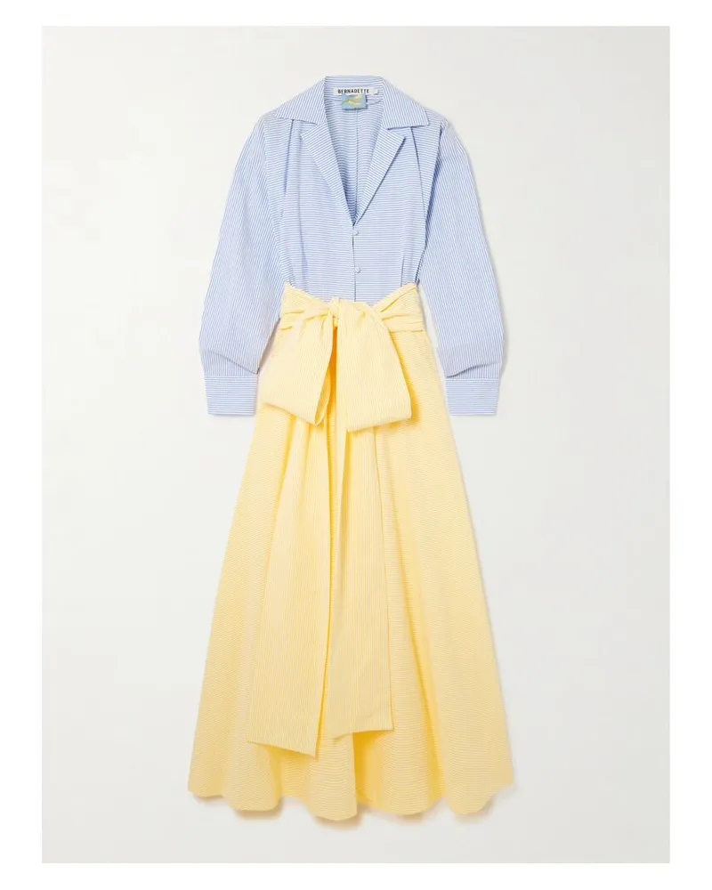 BERNADETTE Clarence Maxi-hemdblusenkleid Aus Gestreiftem Baumwoll-seersucker Mit Bindegürtel - Gelb Gelb