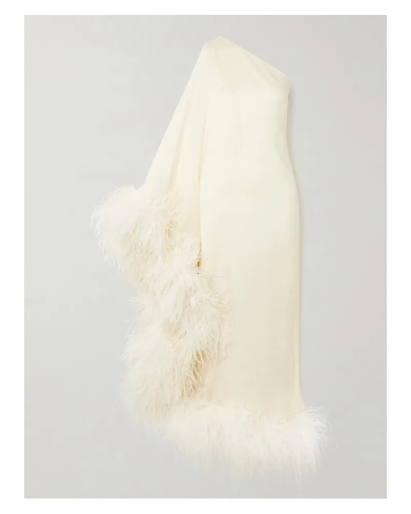 Taller Marmo Ubud Asymmetrische Robe Aus Seiden-crêpe Mit Federn - Elfenbein Elfenbein