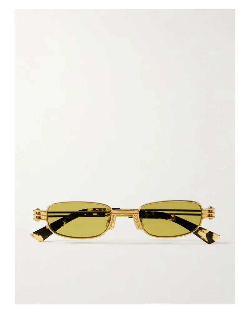 Bottega Veneta Goldfarbene Sonnenbrille Mit Rechteckigem Rahmen Gold