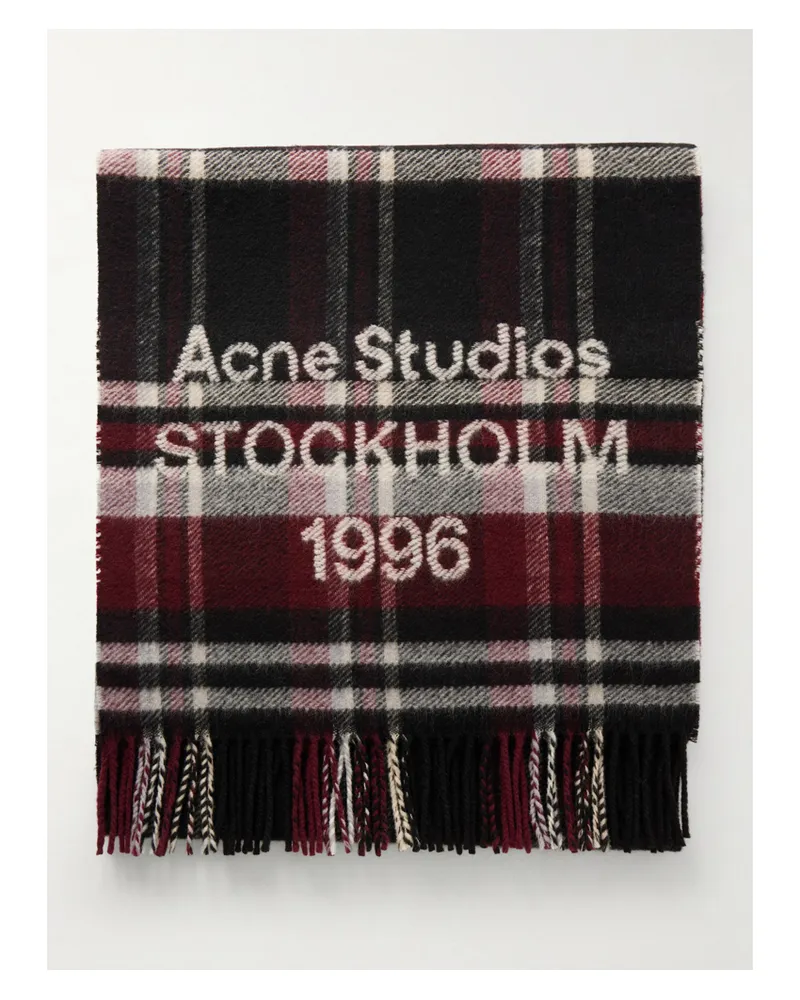 Acne Studios Fringed Checked Wool-blend Scarf - Black Black