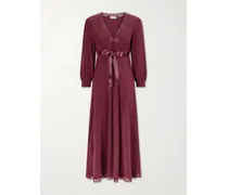 Adaline Bow-detailed Lace-trimmed Silk Maxi Dress - Burgundy