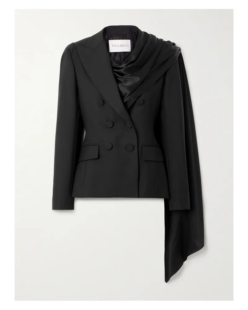 Nina Ricci Doppelreihiger Blazer Aus Wolle Mit Gerafftem Satinbesatz - Schwarz Schwarz