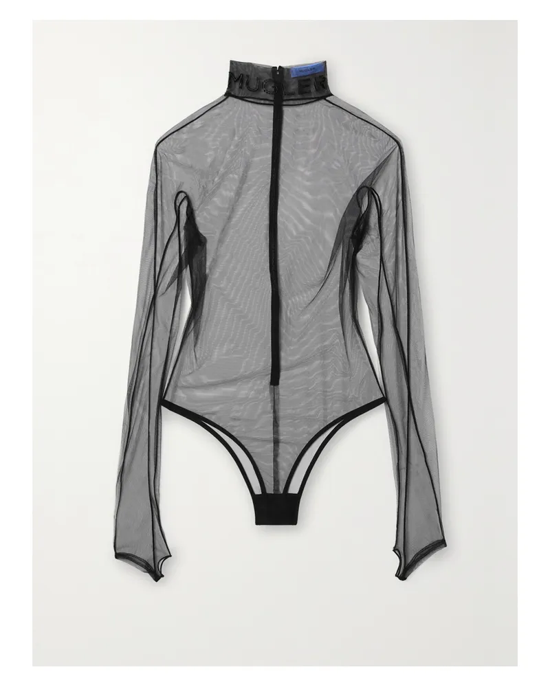 Thierry Mugler Body Aus Stretch-mesh Mit Verzierungen - Schwarz Schwarz