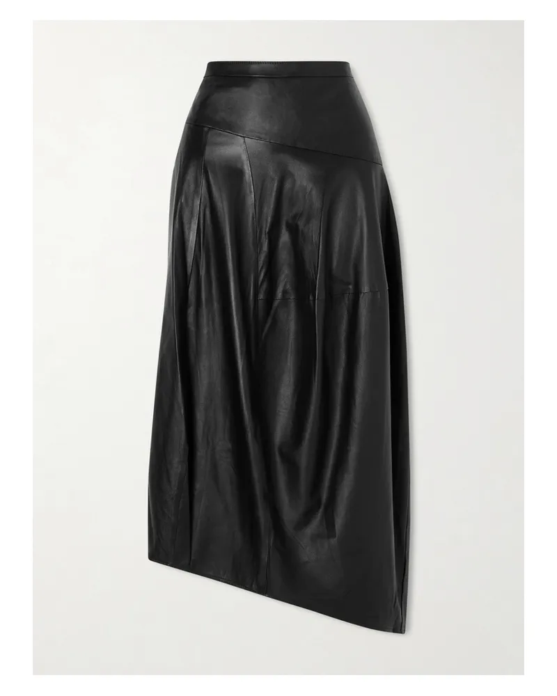 tibi Asymmetrischer Midirock Aus Leder - Schwarz Schwarz