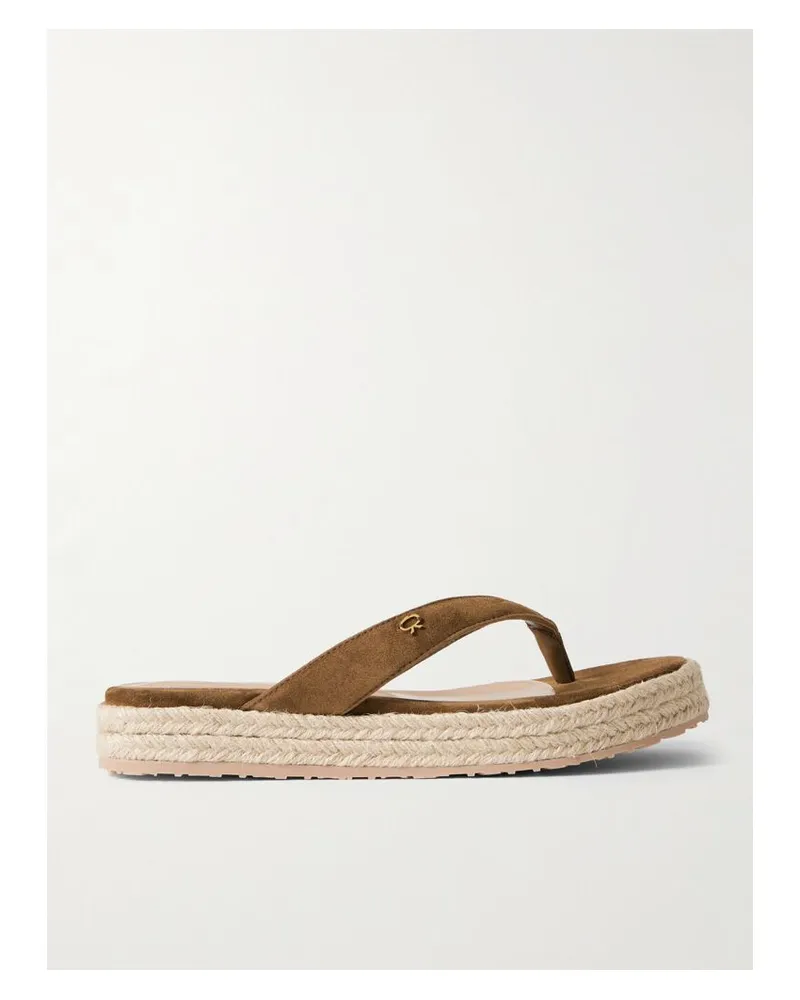 Gianvito Rossi Espadrille-zehensandalen Aus Veloursleder Mit Verzierung Und Plateau - Braun Braun