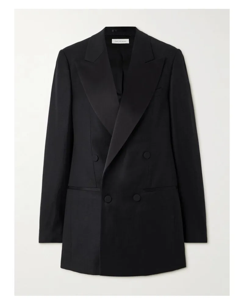 Dries van Noten Doppelreihiger Oversized-blazer Aus Twill Aus Einer Mischung Aus Wolle, Leinen Und Seide - Schwarz Schwarz