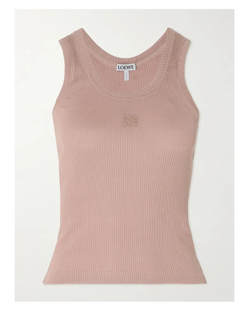 Loewe Anagram Tanktop Aus Geripptem Seiden-jersey Mit Stickerei - Pink Pink