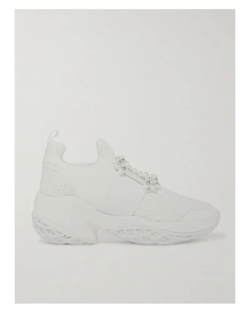 Roger Vivier Viv Run Slip-ons Aus Mesh Und Leder Mit Kristallen - Weiß Weiß