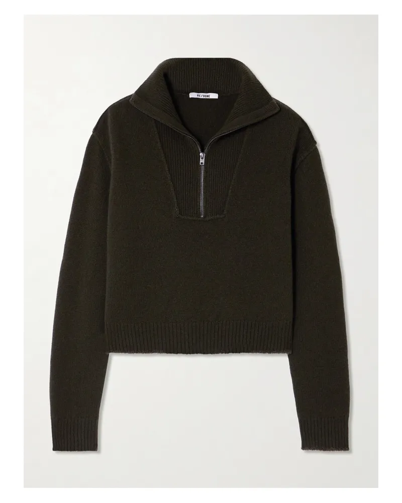RE/DONE Pullover Aus Einer Woll-kaschmirmischung Mit Troyerkragen Und Fransen - Grün Grün