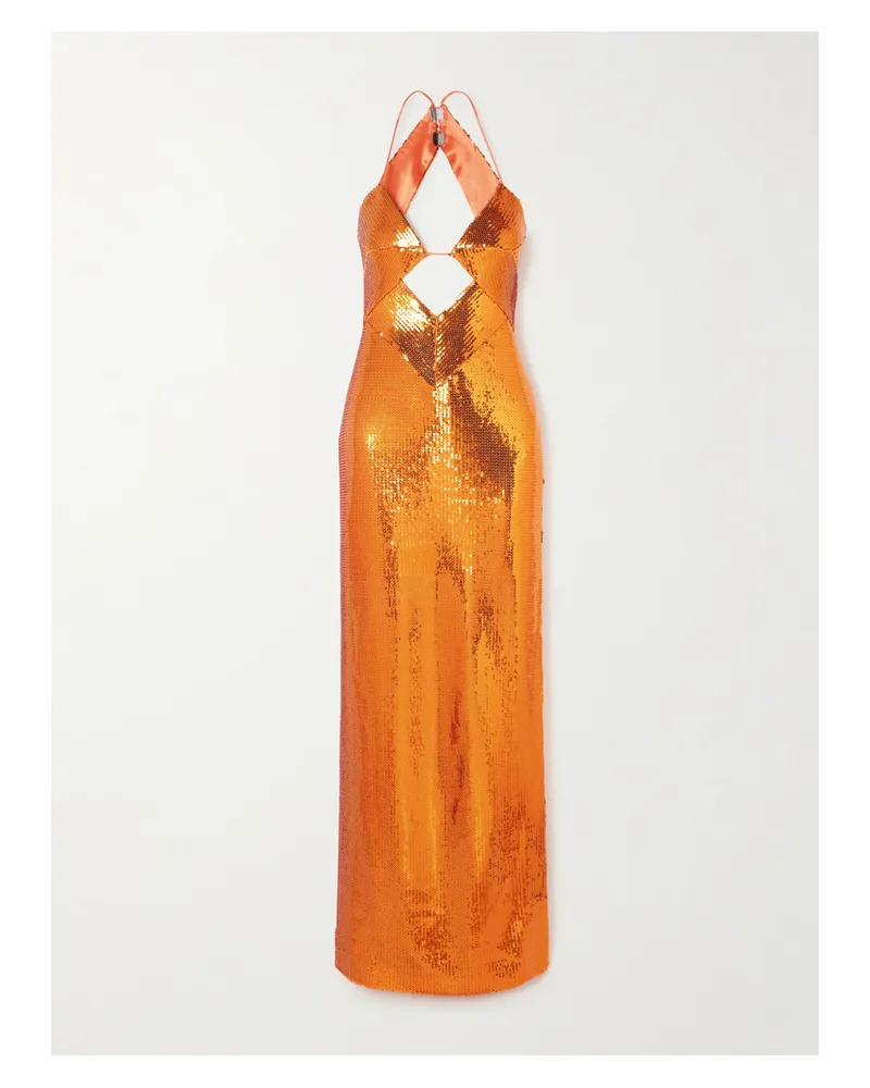 GALVAN Kite Maxikleid Aus Satin Mit Pailletten Und Cut-out - Orange Orange