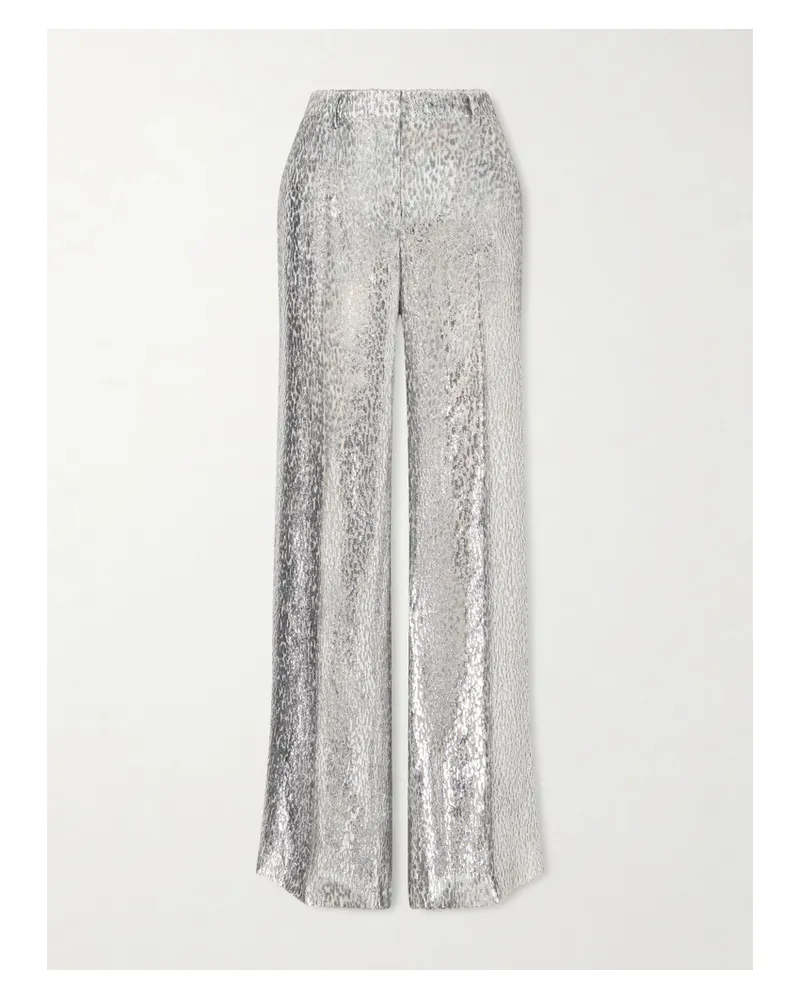 Stella McCartney Hose Mit Geradem Bein Aus Crêpe Mit Metallic-fil Coupé - Silber Silber