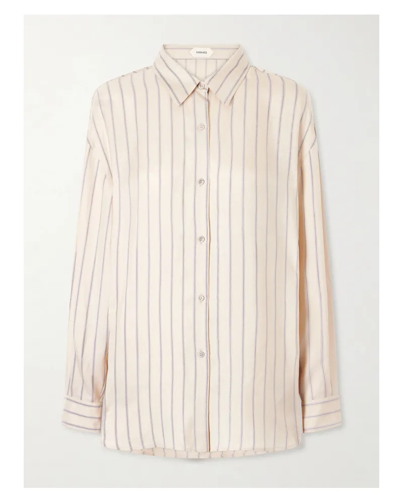 Versace Hemd Aus Seiden-twill Mit Nadelstreifen - Creme Creme