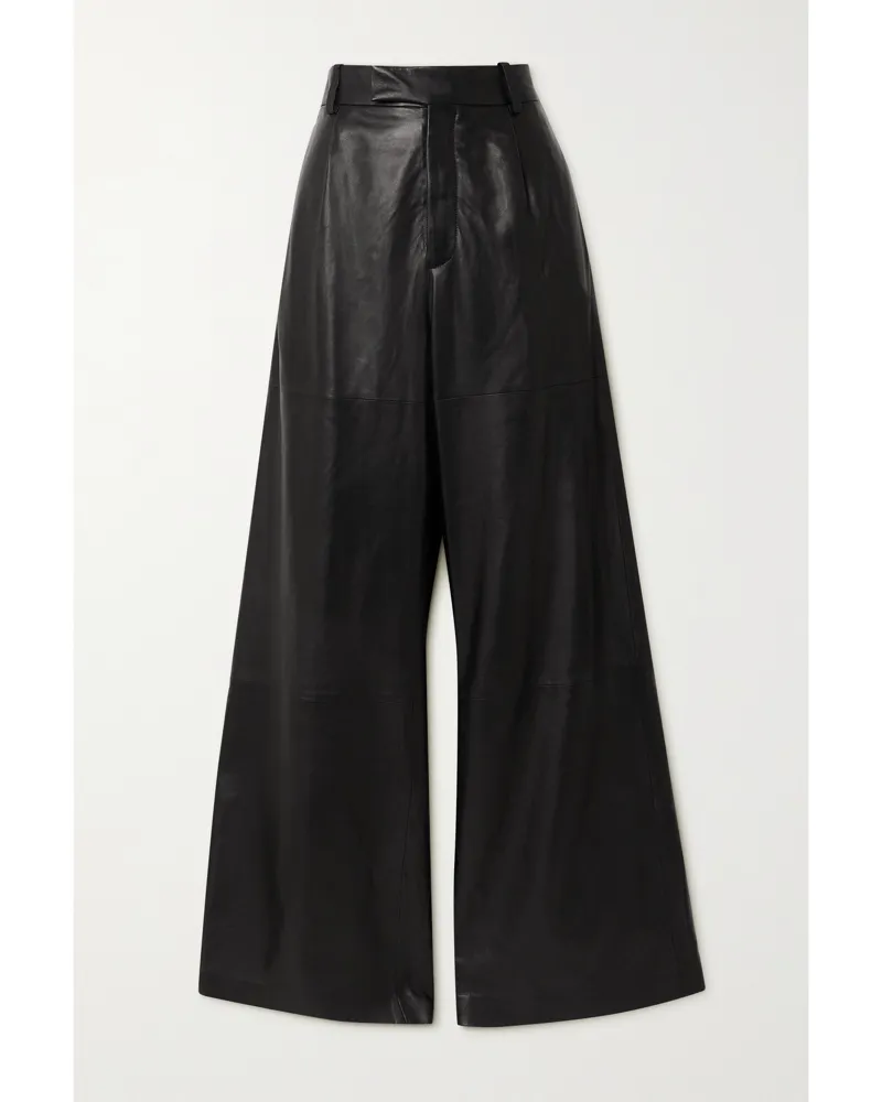 Amiri Lederhose Mit Weitem Bein Und Falten - Schwarz Schwarz