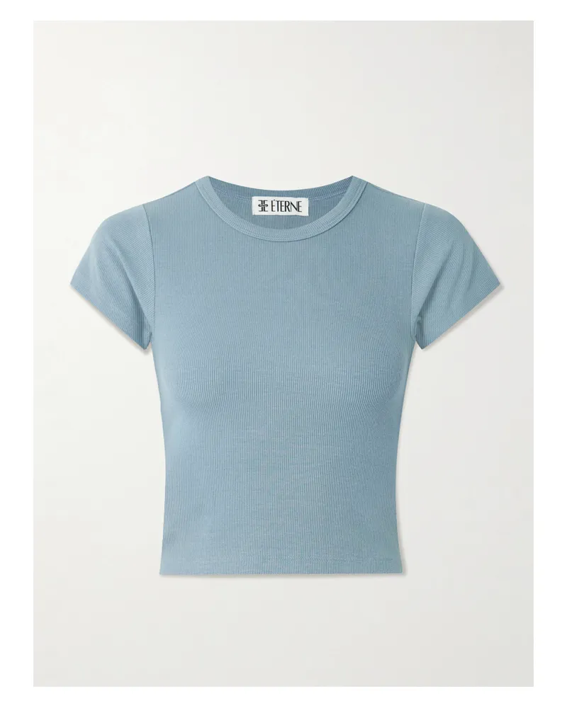 ÉTERNE Chloe Ribbed Stretch-jersey T-shirt - Blue Blue