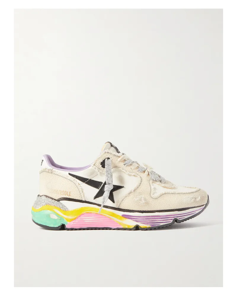 Golden Goose Running Sole Sneakers Aus Leder Und Canvas In Distressed-optik - Wollweiß Wollweiß