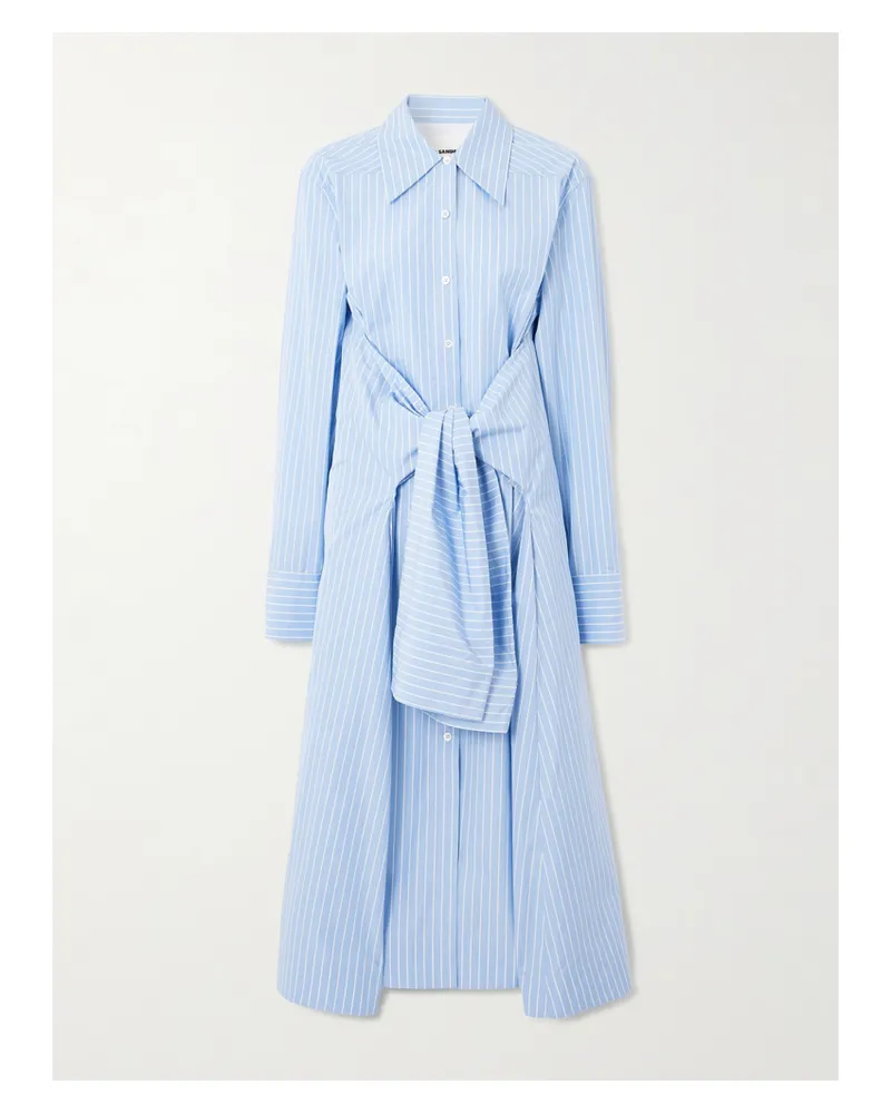 Jil Sander Midi-hemdblusenkleid Aus Gestreifter Baumwollpopeline Mit Schleife - Blau Blau