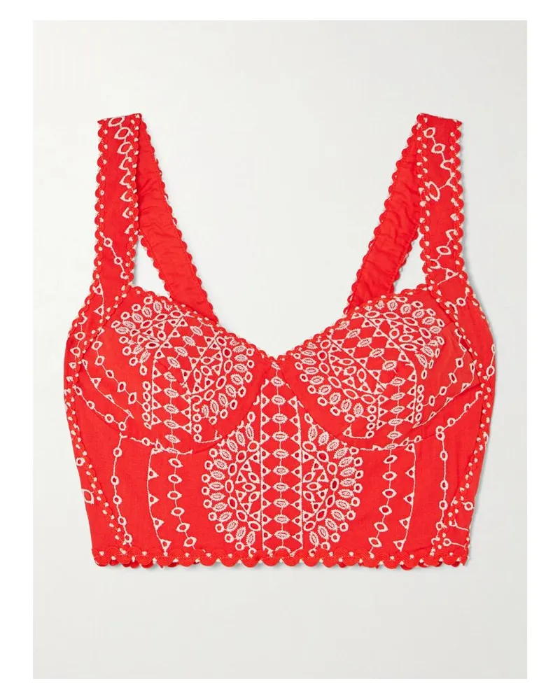 Charo Ruiz Goldie Bustier Aus Einer Baumwollmischung Mit Lochstickerei - Rot Rot