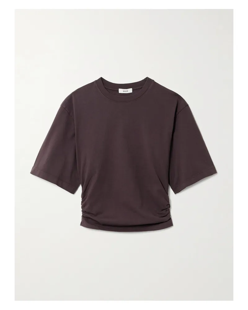 AGOLDE Shari Ruched Cotton-jersey T-shirt - Brown Brown