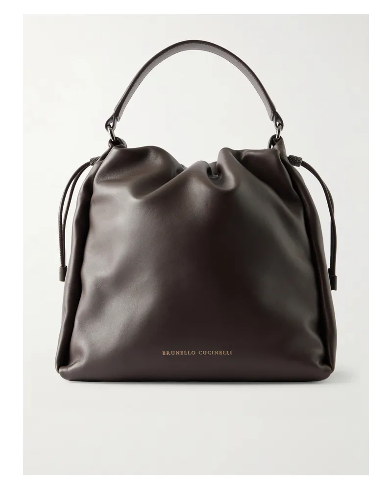 Brunello Cucinelli Bead-embellished Leather Tote Bag - Brown Brown