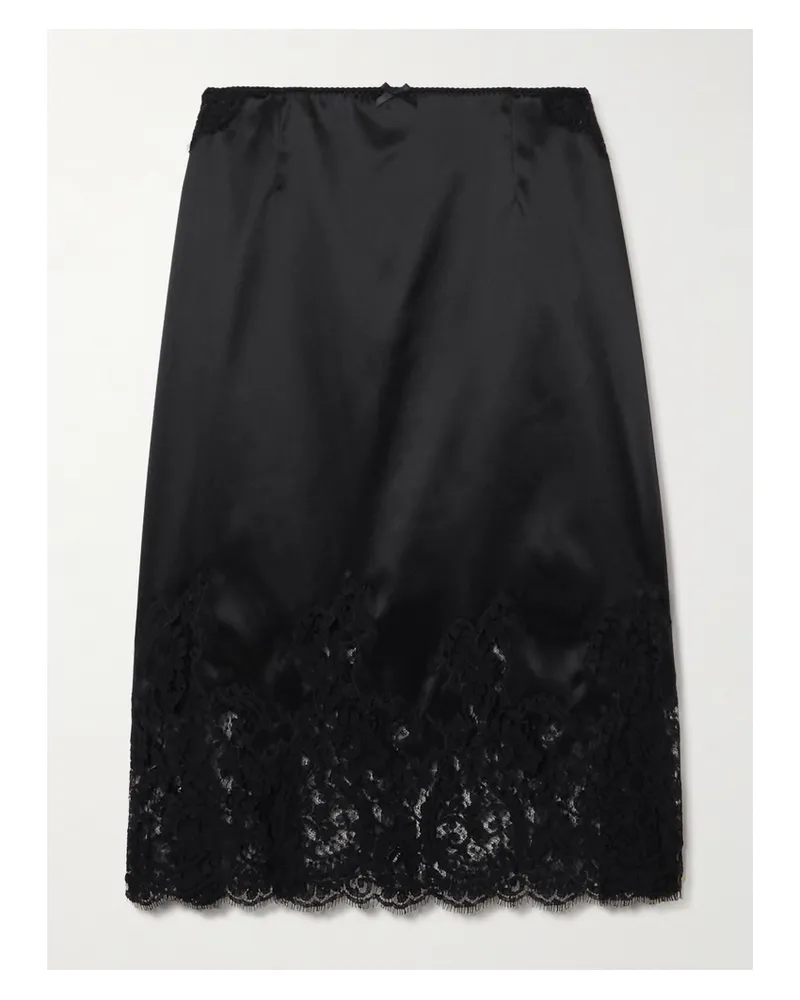 Dolce & Gabbana Bluse Aus Satin Mit Spitzenbesatz - Schwarz Schwarz