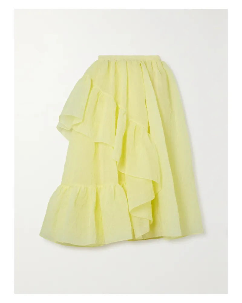 Erdem Marganita Gestufter Midirock Aus Cloqué Mit Volant - Gelb Gelb