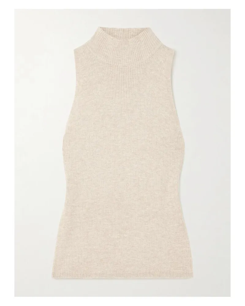 Brunello Cucinelli Ärmelloser Stehkragenpullover Aus Metallic-rippstrick - Neutral Neutral