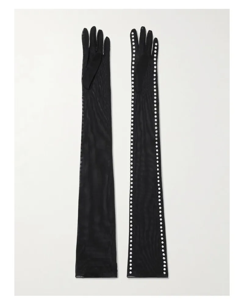 Oséree Handschuhe Aus Mesh Mit Kristallen - Schwarz Schwarz