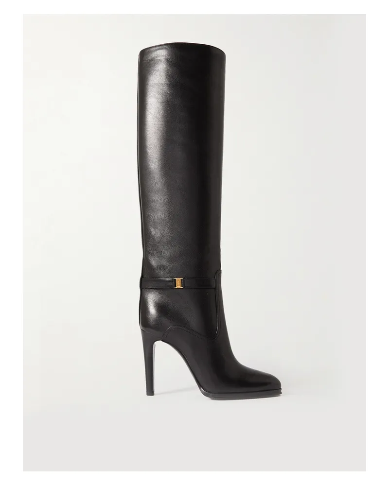 Saint Laurent Diane Logo-embellished Leather Knee Boots - Black Black