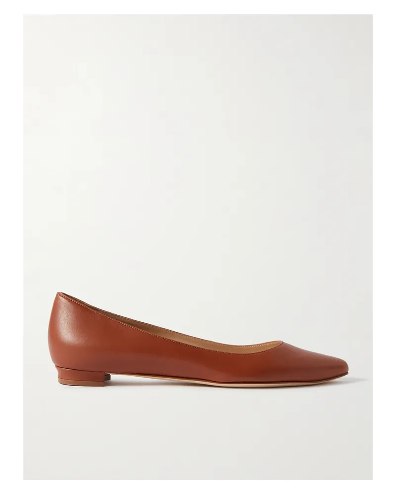 Manolo Blahnik Bb 10 Leather Point-toe Flats - Brown Brown