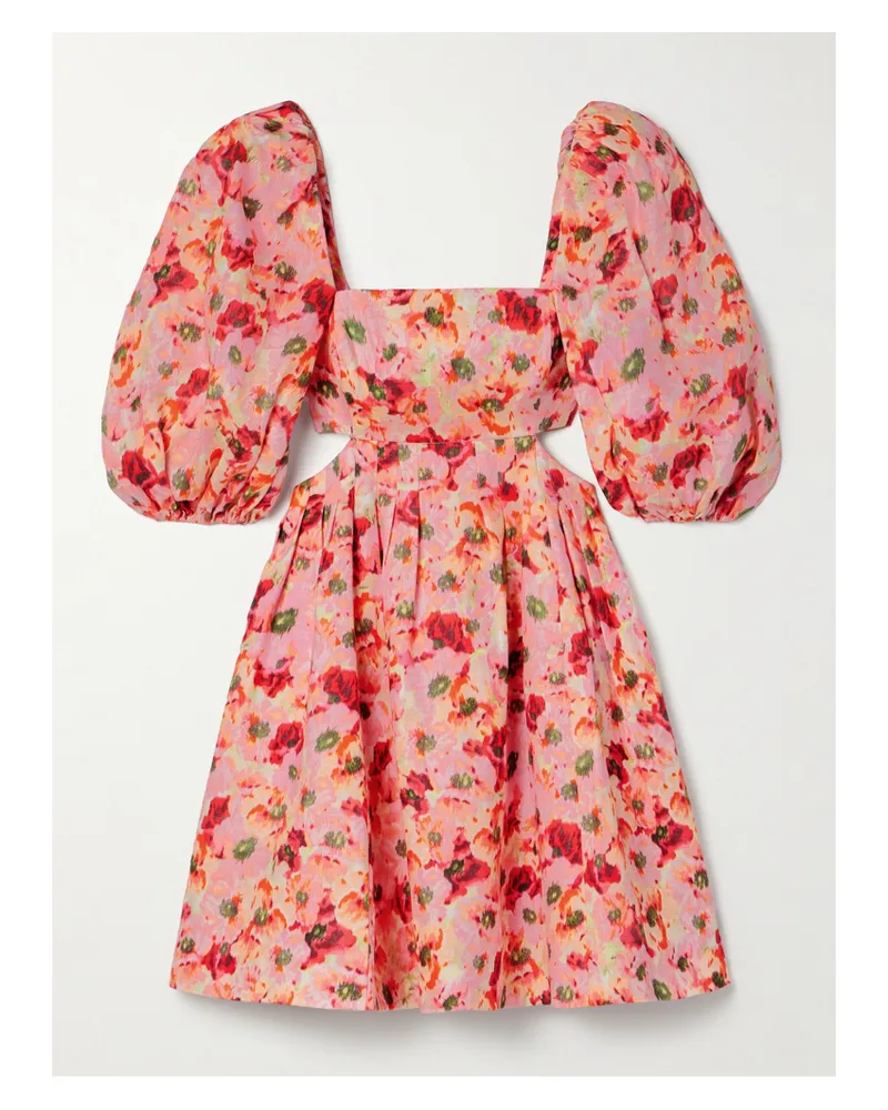 Zimmermann Lightburst Minikleid Aus Leinen Mit Blumenprint, Cut-out Und Falten - Rot Rot