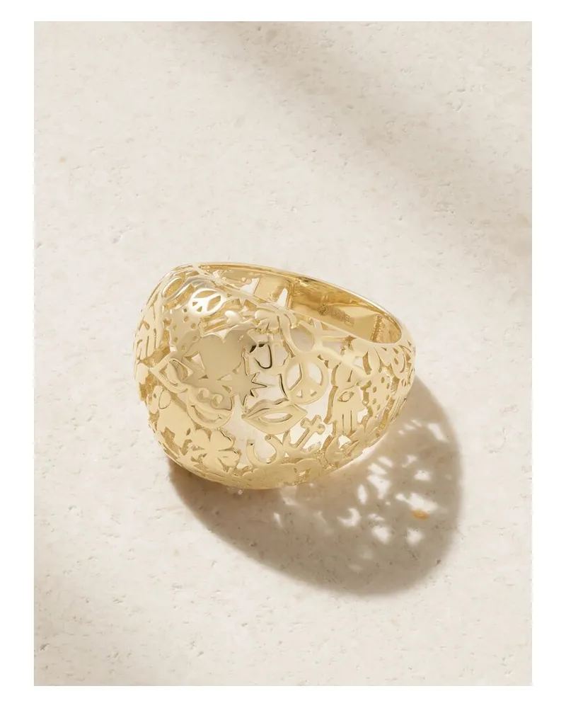 Sydney Evan Icon Pattern Puffy Ring Aus 14 Karat Gold Gold