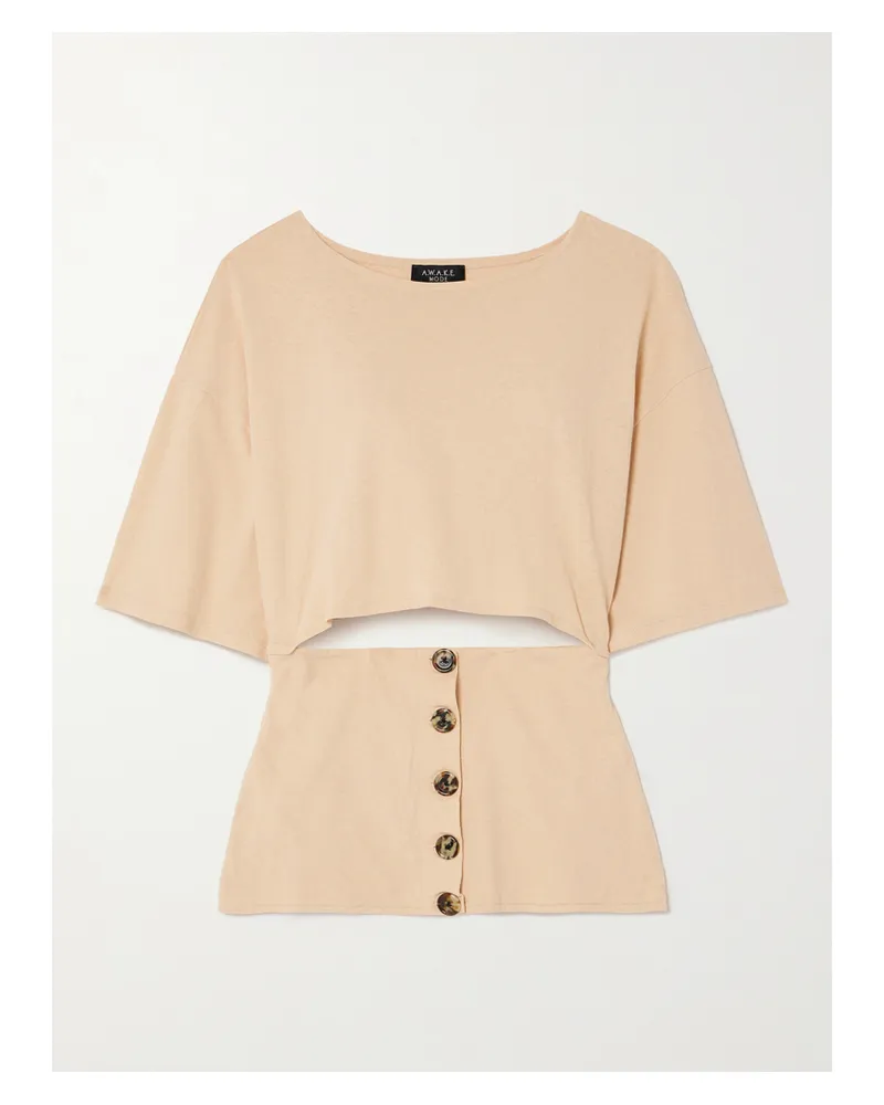 A.W.A.K.E. T-shirt Aus Biobaumwoll-jersey Mit Cut-outs Und Knöpfen - Orange Orange
