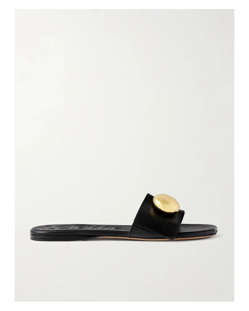 Loewe Pebble Embellished Leather Slides - Black Black